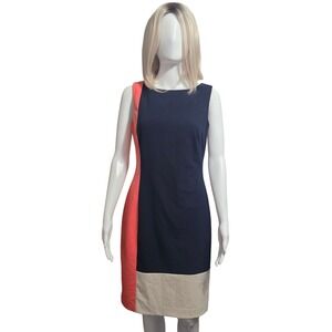 Lauren Ralph Lauren Dress Color Block Blue Orange Sleeveless Sheath Career Sz 4